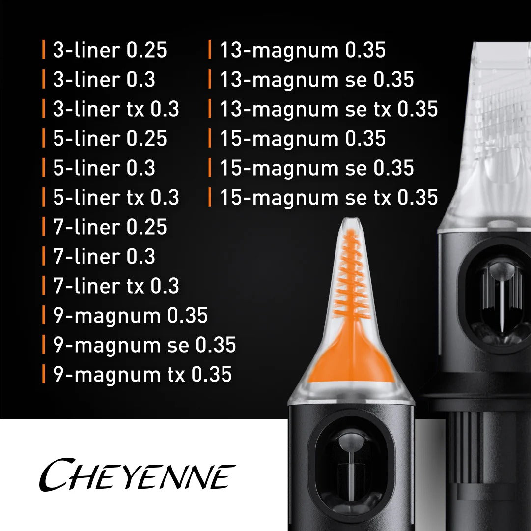 Cheyenne Capillary Cartridge Needles - Round Liners - Box of 20