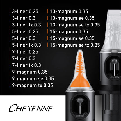 Cheyenne Capillary Cartridge Needles - Round Liners - Box of 20