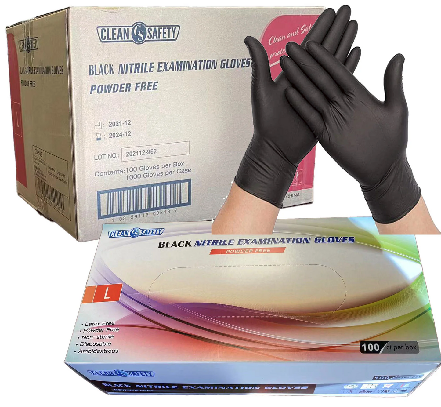 Black Nitrile Gloves 100ct DermaGear & Clean Safety