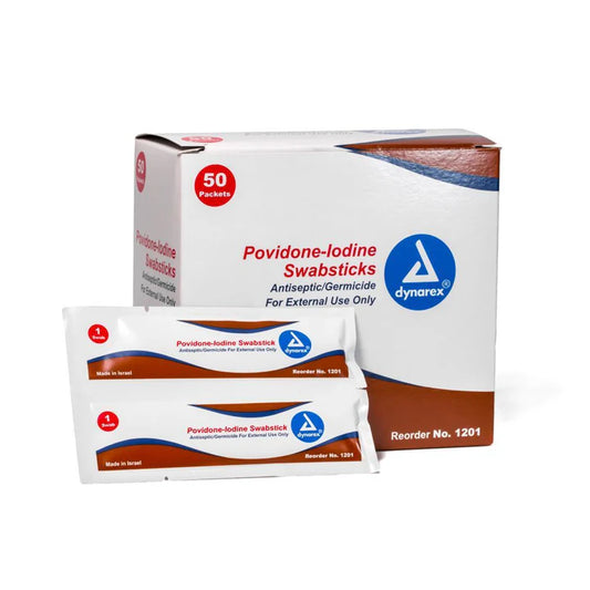 Dynarex Povidone-Iodine Swabsticks - Box of 50 packets