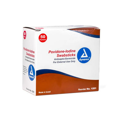 Dynarex Povidone-Iodine Swabsticks - Box of 50 packets